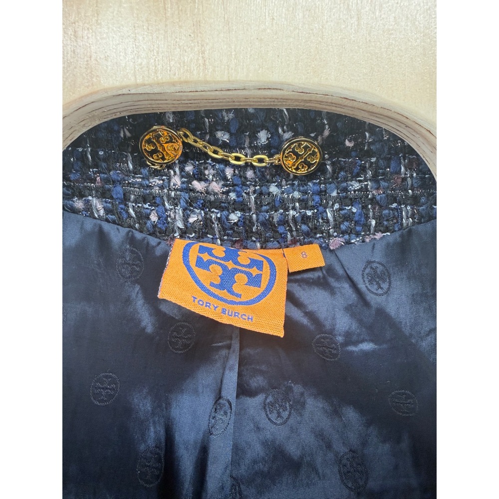 Tory Burch Annabelle Coat Size 8 Navy tweed wool blend - Picture 2 of 9